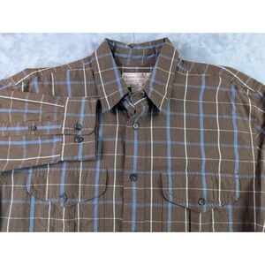 Filson Mens Brown Blue Plaid Cotton Button Down Shirt Medium FCOP021362